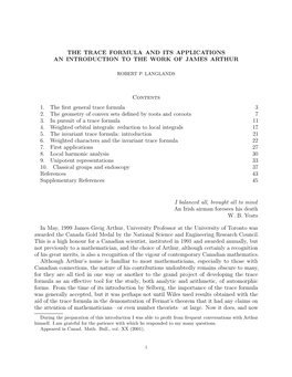 The Trace Formula and Its Applications an Introduction to the Work of James Arthur