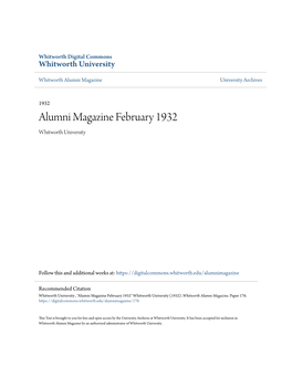 Alumni Magazine February 1932 Whitworth University