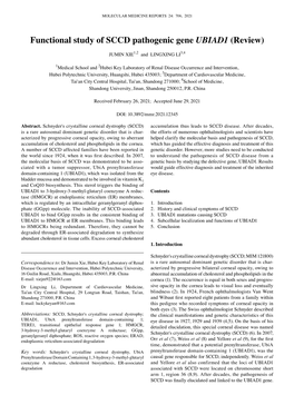 Functional Study of SCCD Pathogenic Gene UBIAD1 (Review)