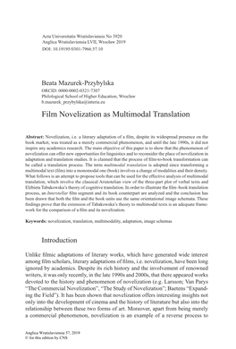 Film Novelization As Multimodal Translation