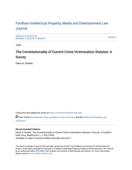 The Constitutionality of Current Crime Victimization Statutes: a Survey