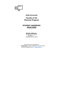 Faculty of Art Florence Program STUDENT HANDBOOK 2019/2020