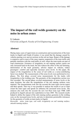 The Impact of the Rail Welds Geometry on the Noise in Urban Zones