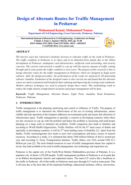 Design of Alternate Routes for Traffic Management in Peshawar