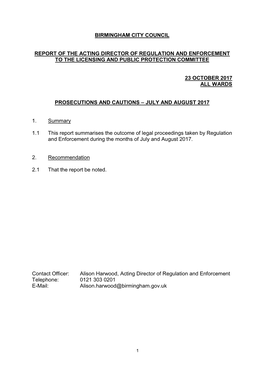 Birmingham City Council Report of the Acting