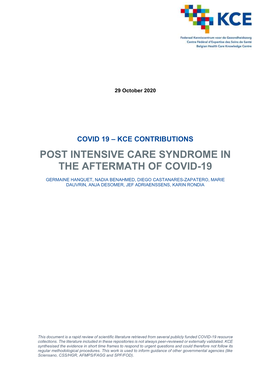 Post Intensive Care Syndrome in the Aftermath of Covid-19