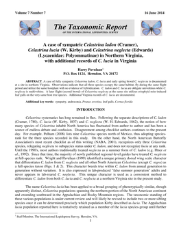 The Taxonomic Report of the INTERNATIONAL LEPIDOPTERA SURVEY