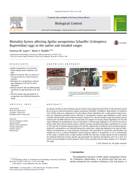 Mortality Factors Affecting Agrilus Auroguttatus Schaeffer (Coleoptera: Buprestidae) Eggs in the Native and Invaded Ranges ⇑ Vanessa M