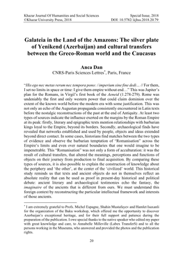 Galateia in the Land of the Amazons: the Silver Plate of Yenikend (Azerbaijan) and Cultural Transfers Between the Greco-Roman World and the Caucasus