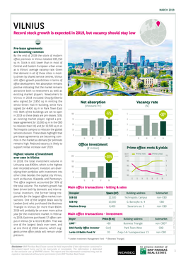 VILNIUS Record Stock Growth Is Expected in 2019, but Vacancy Should Stay Low