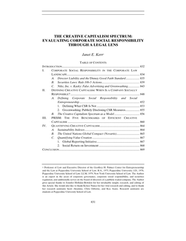 THE CREATIVE CAPITALISM SPECTRUM: EVALUATING CORPORATE SOCIAL RESPONSIBILITY THROUGH a LEGAL LENS Janet E. Kerr∗