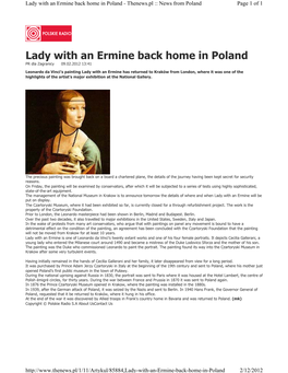 Lady with an Ermine Back Home in Poland - Thenews.Pl :: News from Poland Page 1 of 1