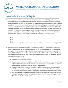 2021 MGA Rules of Golf Quiz