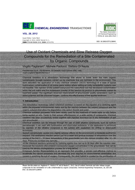 Use of Oxidant Chemicals and Slow Release Oxygen Compounds for the Remediation of a Site Contaminated by Organic Compounds