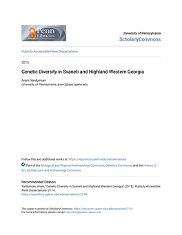 Genetic Diversity in Svaneti and Highland Western Georgia