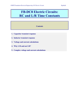 FB-DC8 Electric Circuits: RC and L/R Time Constants