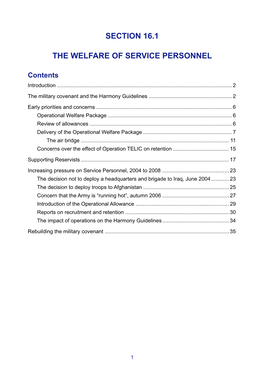 Section 16.1 the Welfare of Service Personnel