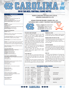 2019 Tar Heel Football Game Notes