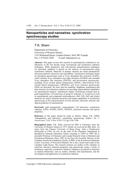 Nanoparticles and Nanowires: Synchrotron Spectroscopy Studies