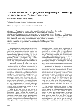 The Treatment Effect of Cycogan on the Growing and Flowering on Some Species of Pelargonium Genus