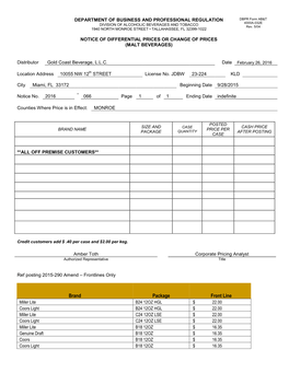 DEPARTMENT of BUSINESS and PROFESSIONAL REGULATION DBPR Form AB&T DIVISION of ALCOHOLIC BEVERAGES and TOBACCO 4000A-032E Rev