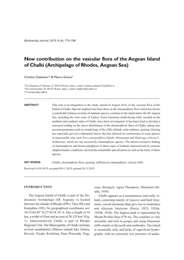 New Contribution on the Vascular Flora of the Aegean Island of Chalki (Archipelago of Rhodes, Aegean Sea)