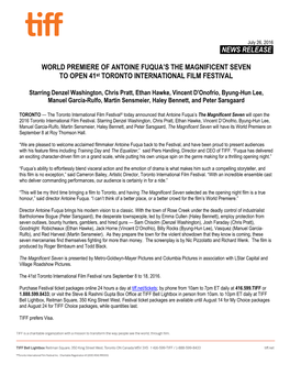 News Release. World Premiere of Antoine Fuqua's