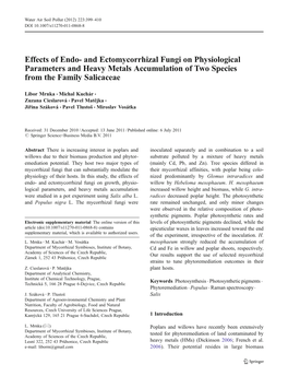 Effects of Endo- and Ectomycorrhizal Fungi on Physiological Parameters and Heavy Metals Accumulation of Two Species from the Family Salicaceae