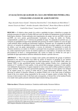 Avaliação Da Qualidade Da Água Do Médio Rio Pomba (Mg) Utilizando Análise De Agrupamento
