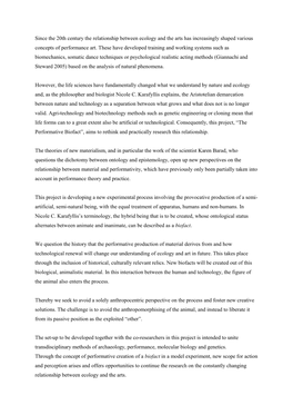 Since the 20Th Century the Relationship Between Ecology and the Arts Has Increasingly Shaped Various Concepts of Performance Art