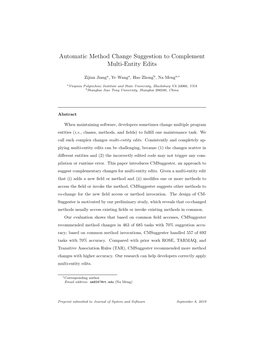 Automatic Method Change Suggestion to Complement Multi-Entity Edits