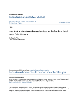 Quantitative Planning and Control Devices for the Rainbow Hotel, Great Falls, Montana