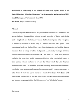 Perceptions of Authenticity in the Performance of Cuban Popular Music in The