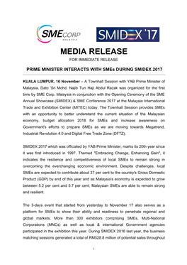 Media Release for Immediate Release