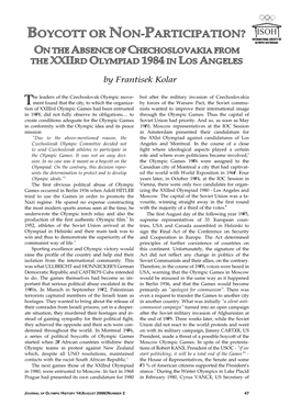 Boycott Or Non-Participation? on the Absence of Chechoslovakia from the Xxiird Olympiad 1984 in Los Angeles