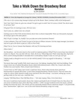 Take a Walk Down the Broadway Beat Narration by John Jacobson for Use with the “Take a Walk Down the Broadway Beat” Lesson from the May/June 2010 (Volume 10, No