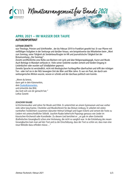 April 2021 – Im Wasser Der Taufe Autorenportrait