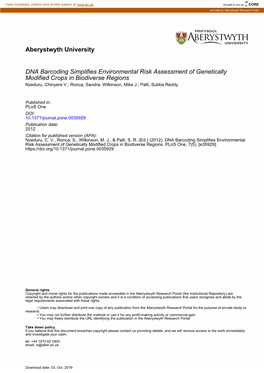 Aberystwyth University DNA Barcoding Simplifies Environmental Risk Assessment of Genetically Modified Crops in Biodiverse Region