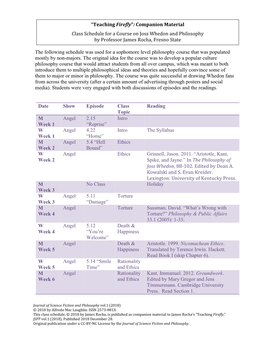 The Following Schedule Was Used for a Sophomore Level Philosophy Course That Was Populated Mostly by Non-Majors