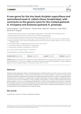 A New Genus for the Tiny Hawk Accipiter Superciliosus and Semicollared Hawk A