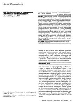 Respiratory Monitoring of Carbon Dioxide and Oxygen: a Ten-Year