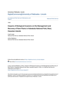 Impacts of Biological Invasions on the Management and Recovery of Rare Plants in Haleakala National Park, Maui, Hawaiian Islands