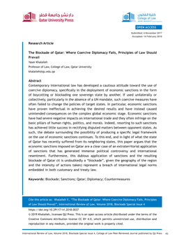 45 Research Article the Blockade of Qatar: Where Coercive Diplomacy