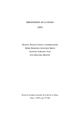 Bibliografía De La Palma [2005] Manuel Poggio Capote