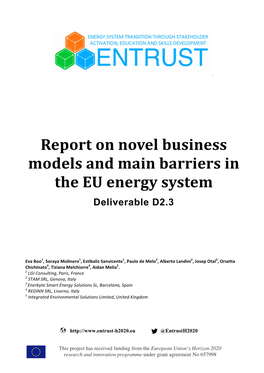 Report on Novel Business Models and Main Barriers in the EU Energy System Deliverable D2.3