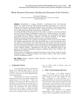 Black Nazarene Procession: Reading the Statement of the Voiceless