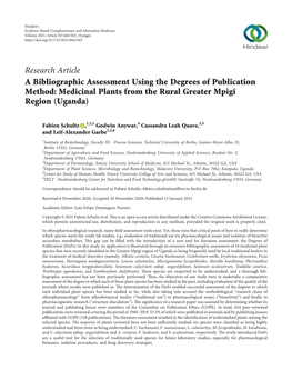 A Bibliographic Assessment Using the Degrees of Publication Method: Medicinal Plants from the Rural Greater Mpigi Region (Uganda)