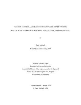 Gender, Emotion and Transcendence in John Keats' “Ode On