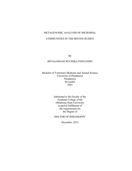 Metagenomic Analysis of Microbial Communities in the Bovine Rumen