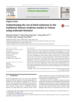 Authenticating the Use of Dried Seahorses in the Traditional Chinese Medicine Market in Taiwan Using Molecular Forensics